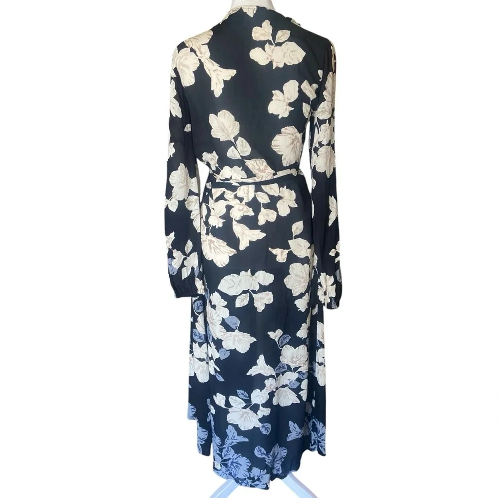 Billabong Floral Fever Wrap Dress Size M Black Ivory Feminine Light Romantic - Picture 10 of 14